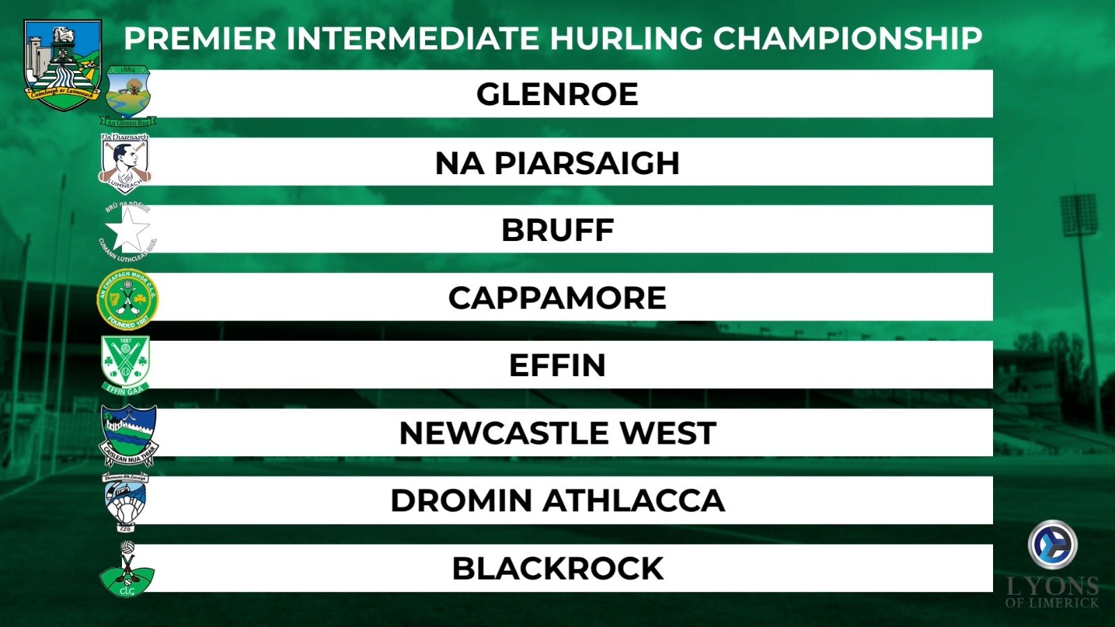 Lyons of Limerick County Premier Intermediate Hurling Championship Draw 2023:, Limerick GAA